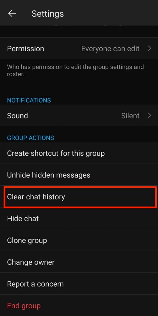 clear chat history groupme