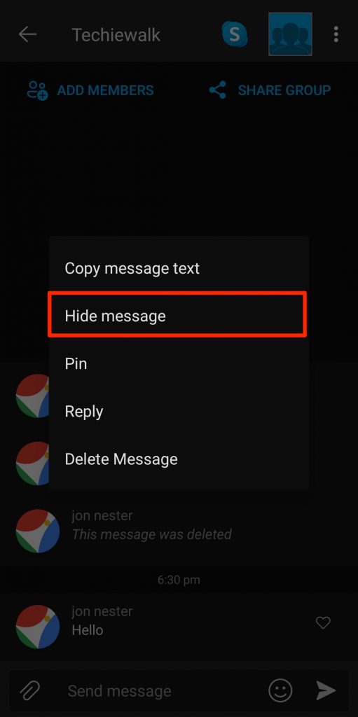 hide messages on groupme