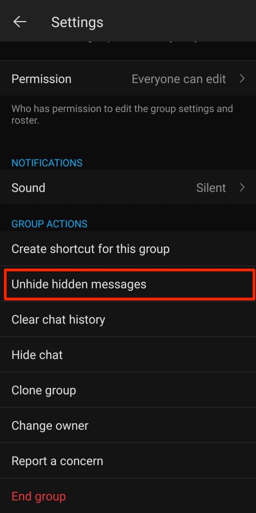 unhide hidden messages groupme