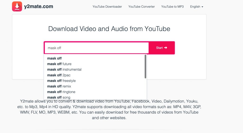 y2mate video search